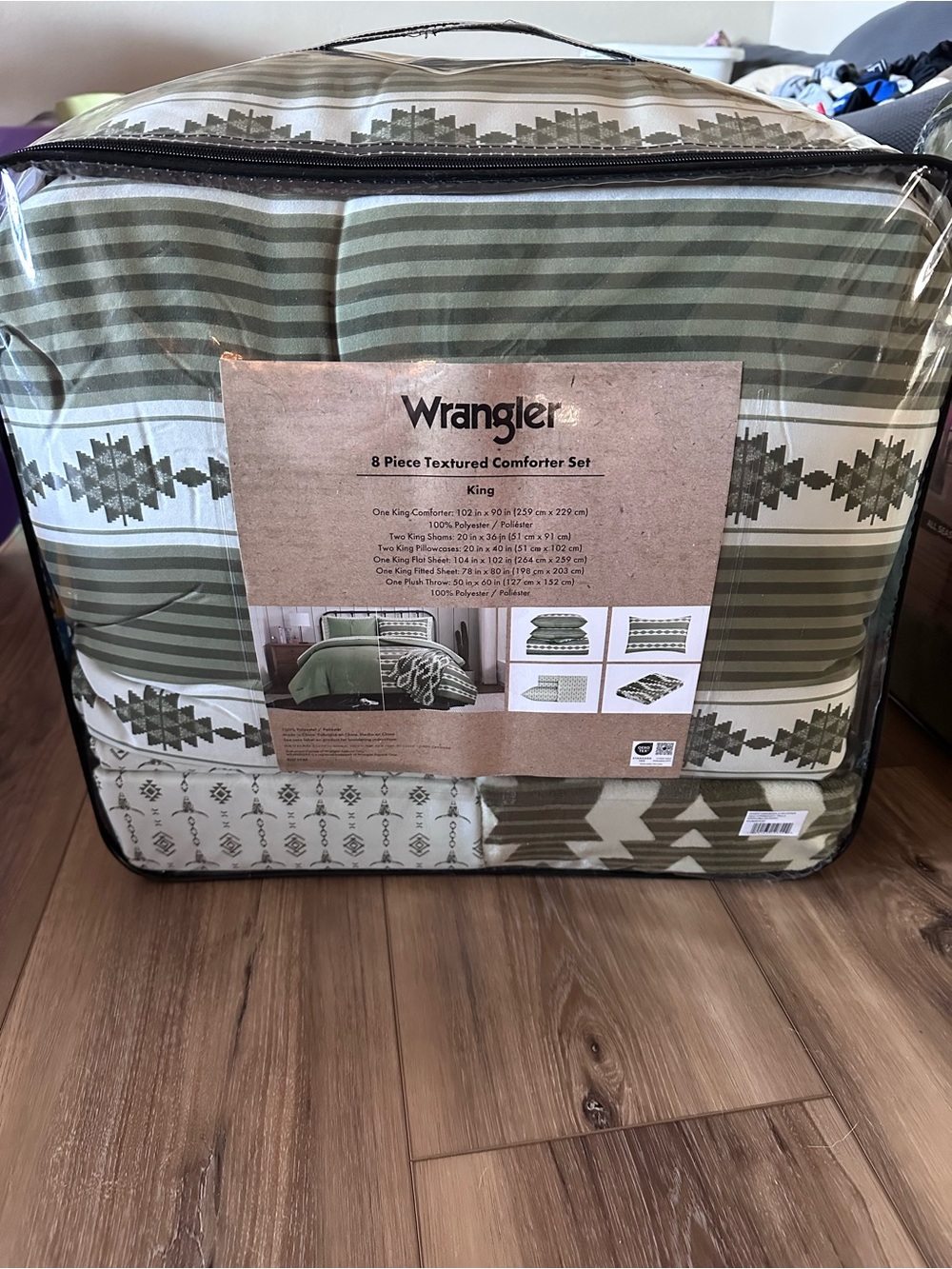 Wrangler Wrangler 8 piece textured king comforter set - green Aztec steer head